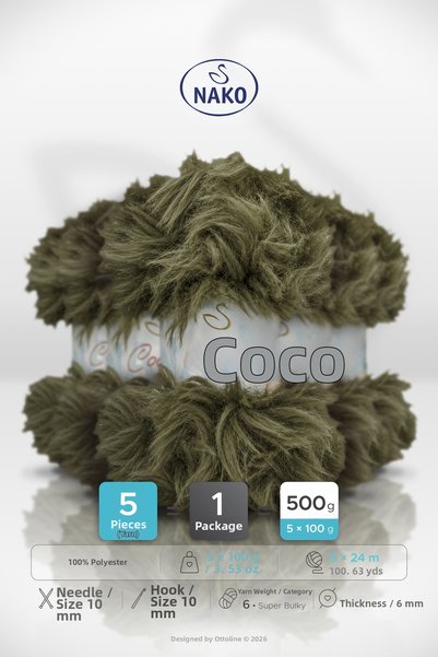 NAKO Coco • Olive Green(97956) • 5-Pack X 100Gr / 24m • Knitting Yarn for Swe...