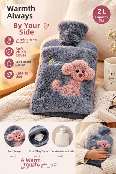 safestore Soft Plush Covered Hot Water Bag with Dog Figure, 2 Liter Capacity,...