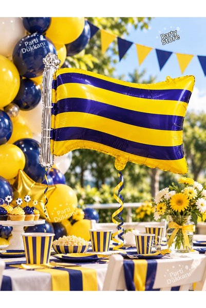 Parti Dükkanı Yellow Navy Blue Flag Foil Balloon 71X50 cm – Fan-Themed Fan Ba...