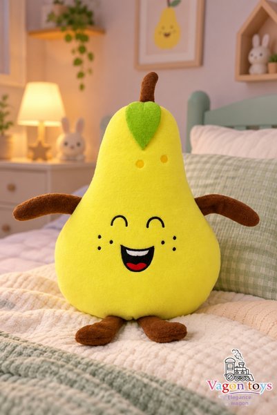 vagontoys Cute Yellow Pear Plush Pillow with Smiling Face Fruit Design Compan...