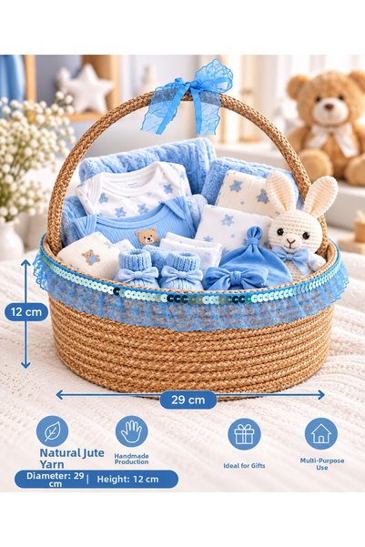 ENA Handmade Jute Rope Baby Basket – Decorative Baby Gift Basket with Laces a...