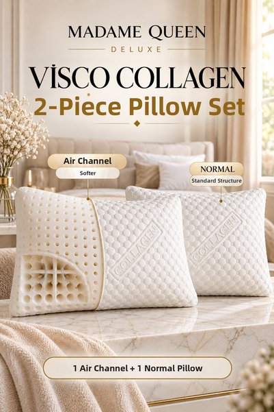 MADAME QUEEN Deluxe Visco Collagen 4-Piece Pillow Set – 2 Air Channels + 2 No...