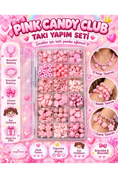 By MO Accessories Pink candy club 🍬 jewelry making hobby figure bead box set...