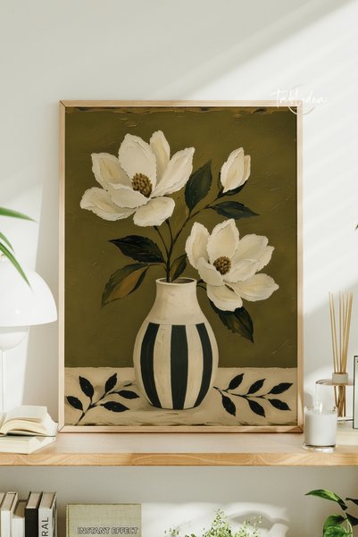 tablodea Noli - Magnolia Flower Vase Painting – Premium Printed Natural Wood ...