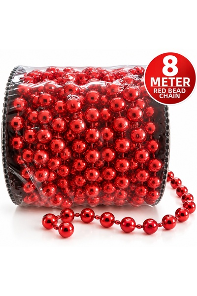 Altınkayaticaret 8 Meters Red Bead Chain Christmas Tree and Home Decoration O...