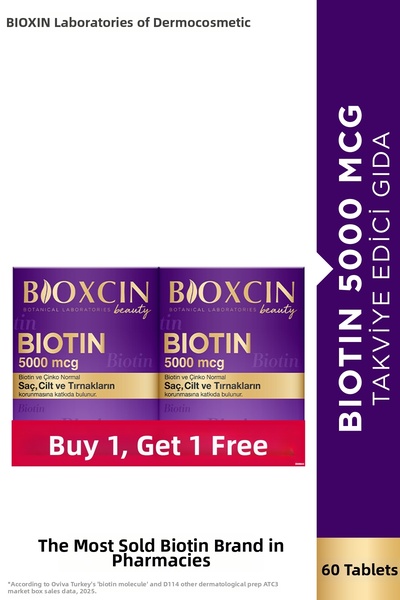 Bioxcin بيوتين 5.000 ميكروغرام 2 × 30 قرص - بيوتين زنك 15 ملغ فيتامين للشعر و...