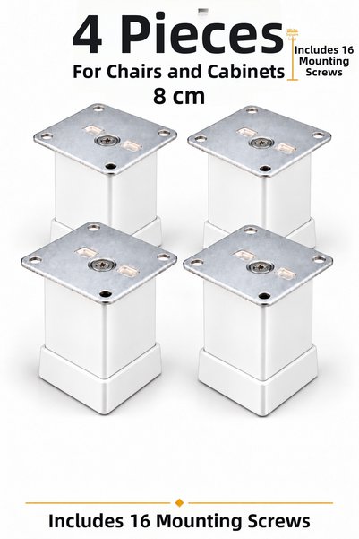 HOBİDABİ Picior de mobilier metalic pătrat alb 8 cm 40x40 mm 4 bucăți + 16 șu...