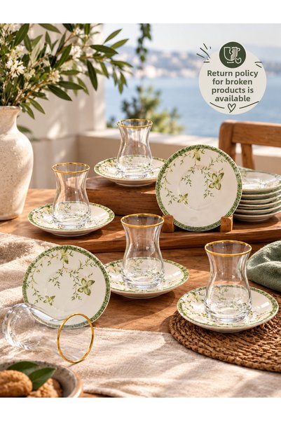 ers erbaşlar Verna Green 12 Piece Tea Set for 6 People, Tea Set