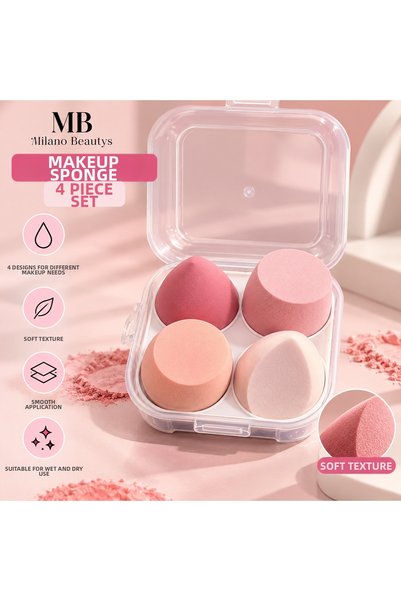 MİLANO BEAUTYS 4-Piece Makeup Sponge Set – Foundation, Concealer, and Blush A...