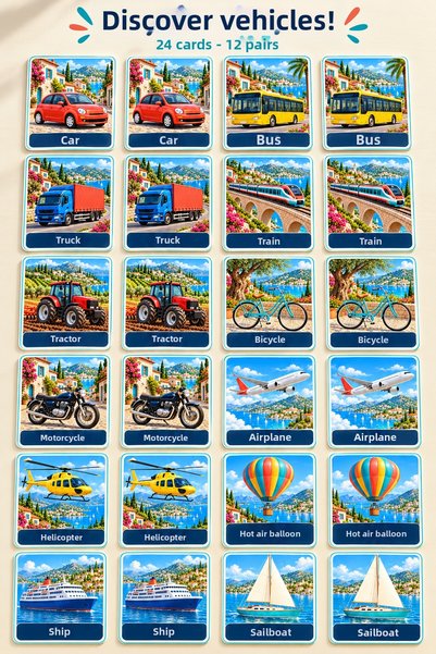 Aldebaran Reklam Vehicles Matching Cards 24 Cards 12 Pairs Mdf Memory Game Tu...