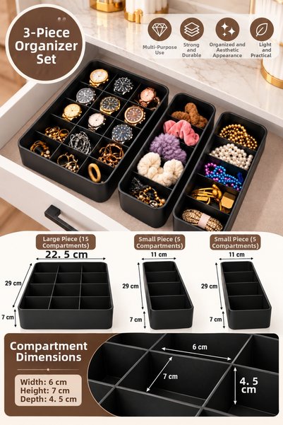DOVİHOME 3-Piece Drawer Organizer Set - Jewelry, Watch, and Accessory Organiz...