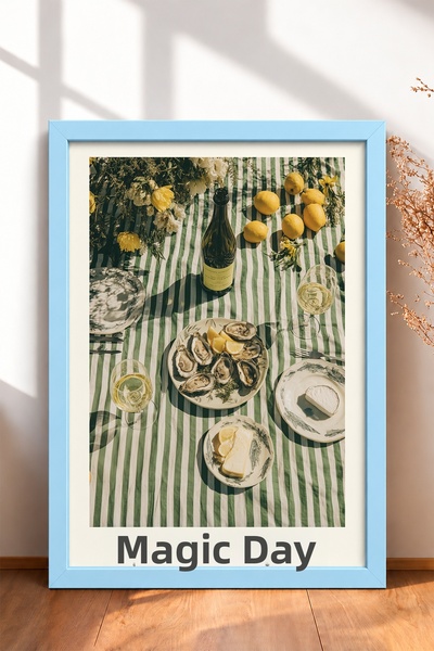 HOMEPACK Giorno Magico Written Oyster Table Framed Painting Italy Poster Wall...