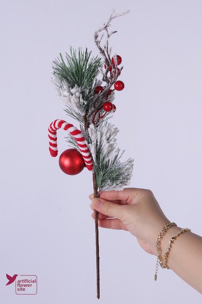 Yapay Çiçek Sitesi Artificial Candy Cane Red Bulk Snowy Christmas New Year Br...
