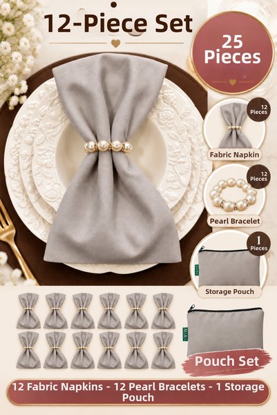 ilmek Stone 12-Piece Fabric Napkin Set 45X45Cm |   25 Pieces with Pearl Ring ...