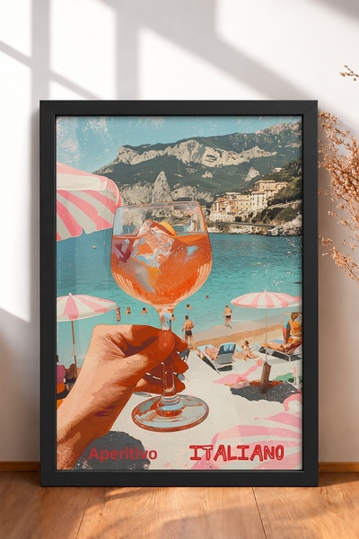 HOMEPACK Aperitivo Italiano Seaside Cocktail Framed Painting Italy Poster Liv...