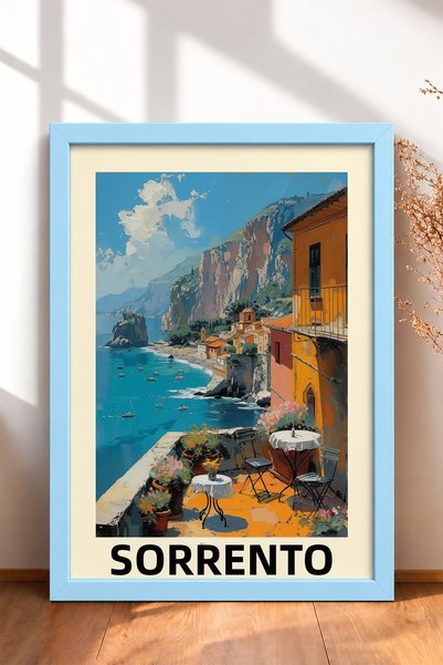 HOMEPACK Sorrento Coast and Floral Terrace Framed Painting Italy Poster Livin...