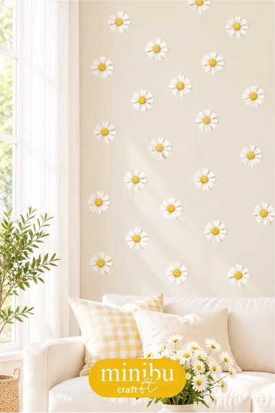 Minibu Craft White Minimal Daisy 56 Pieces Modern Wall Sticker Set Mnb-132