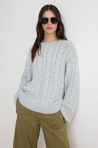 Trendyol Collection Pulover tricotat cu textură moale, gri, cu croială largă ...