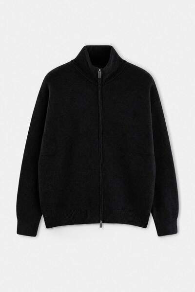 Trendyol Collection Cardigan negru cu croială normală, cu fermoar dublu, din ...