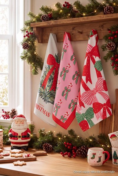 TRENDYOLMİLLA HOME 3-Piece New Year's Concept Kitchen Towel Set 35X55Cm Tphaw...