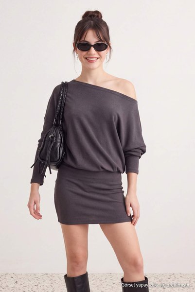 Trendyol Collection Anthracite Bodycon/Short/Mini Batwing Sleeve Thessaloniki...