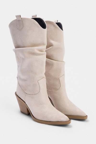 TRENDYOL SHOES Stone Suede 7.5 cm Women's Cowboy Block Heel Boots Takaw27Cz00022