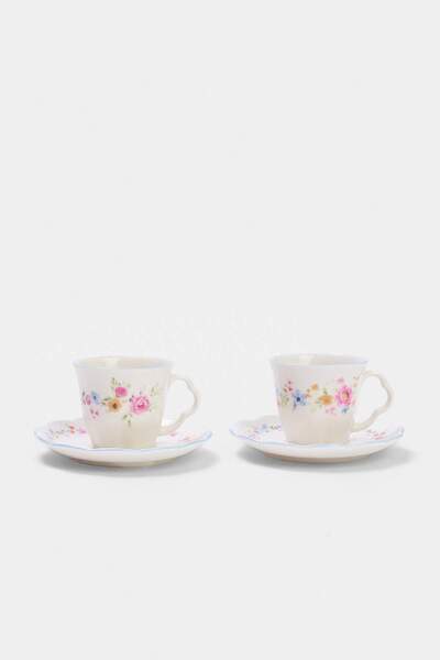 TRENDYOLMİLLA HOME 2-Piece Romantic Floral Design Porcelain Coffee Cup Set Tp...