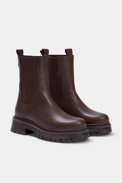 TRENDYOL SHOES Dark Brown Elastic Women's 4 cm Flat Thick Sole Chealsea Boots...