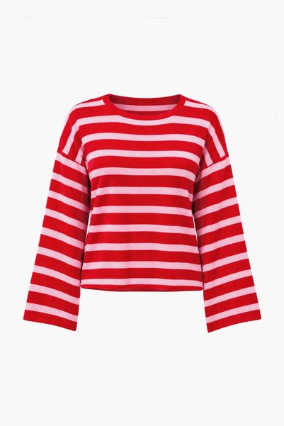 Trendyol Collection Pulover tricotat supradimensionat cu guler rotund, roșu-r...