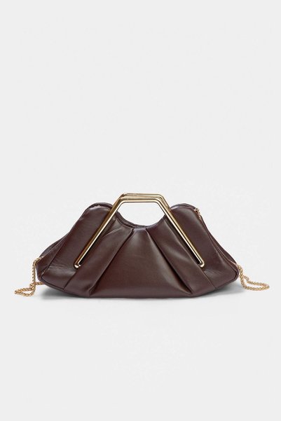 TRENDYOL SHOES Dark Brown Gold Metal Handle Women's Mini Shoulder Bag Takaw27...