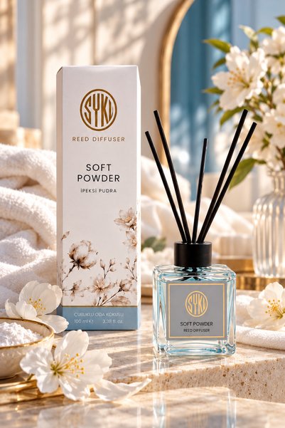 Syku Soft Powder Çubuklu Oda Kokusu 100 ml – İpeksi Pudra Reed Diffuser Cam Şişe