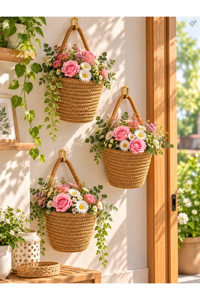 ÖRGÜM Basket 3-Pack Decorative Mini Basket Flower Organizer 10X12 cm Plants a...