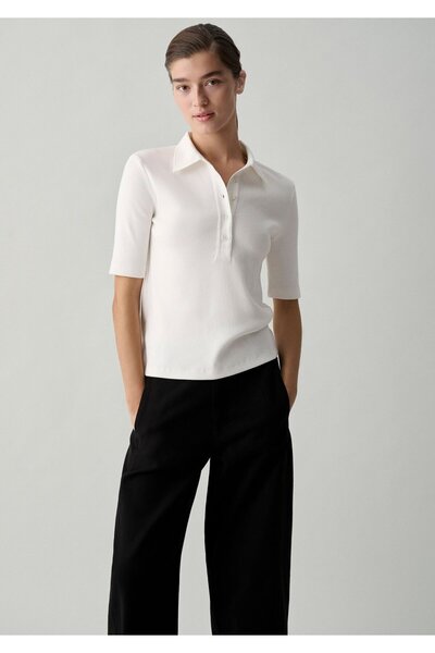 Mavi Fitilli Ekru Polo Tişört Slim Fit / Dar Kesim 1614367-80194