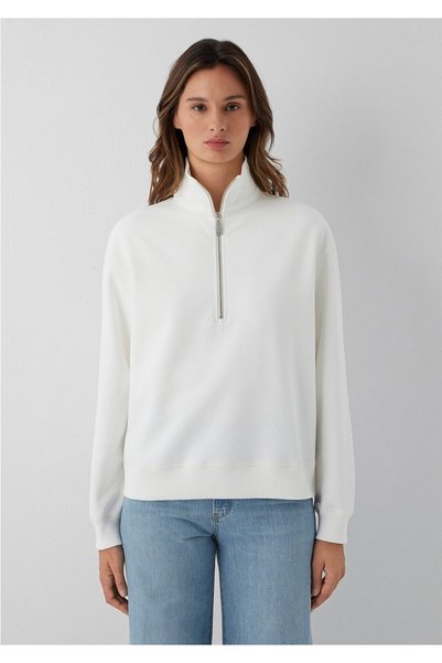 Mavi Yarı Fermuarlı Beyaz İnterlok Sweatshirt 1S10572-83043
