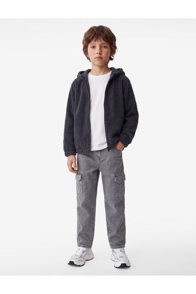 Koton Uzun Kollu Dokulu Fermuarlı Kapşonlu Polar Sweatshirt