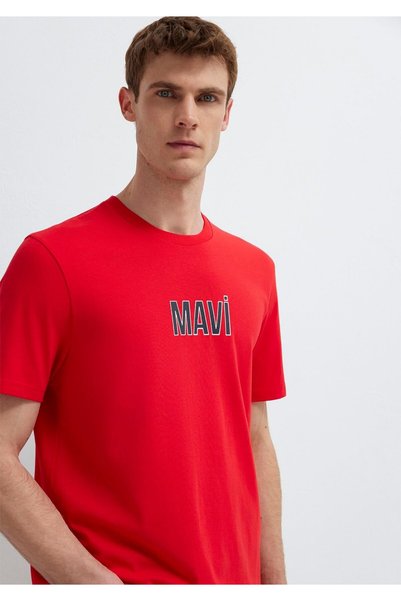 Mavi Logo Baskılı Kırmızı Tişört Regular Fit / Normal Kesim 0613186-70467