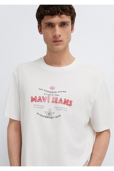 Mavi Jeans Printed Ecru T-Shirt Loose Fit / Relaxed Comfortable Cut 0613597-7...
