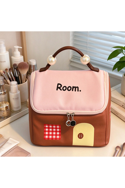 Generic Brand 1PC,Cute House‑Shaped Cosmetic Bag Pearl Handle Portable Large ...