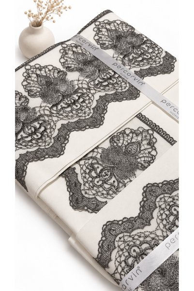 PERCARVİN HOME COLLECTİON Şık Dokuma Güpürlü Koyu Renk 3 Parça Çift Kişilik N...