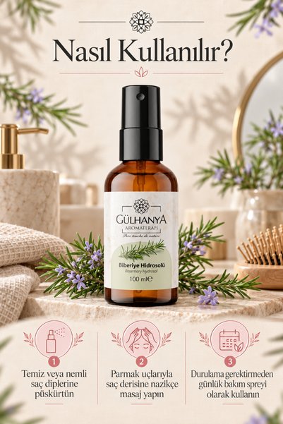 Gülhanya Aromaterapi Biberiye Hidrosolü 100ml - Biberiye Suyu Güçlendirici Saç Toniği