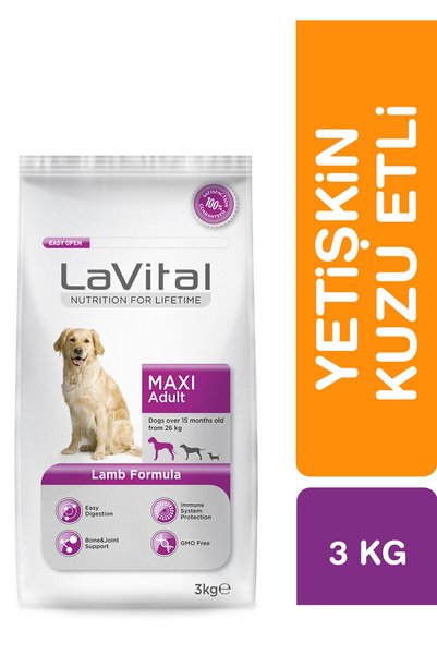 LaVital Büyük Irk Yetişkin Kuru Köpek Maması (Maxi Adult) Kuzu Etli 3KG