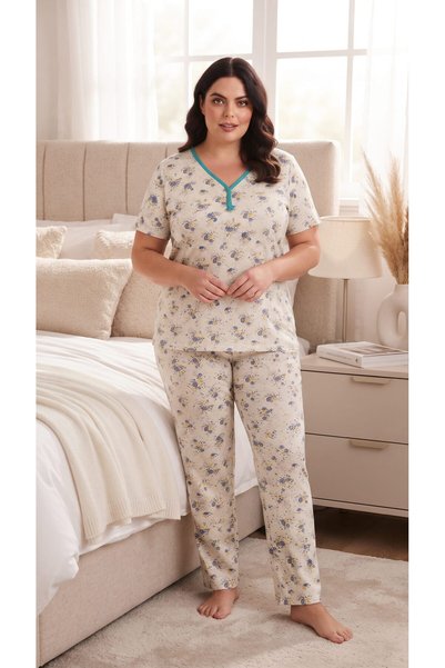 Intisimo Pijamale pentru femei, mărimi mari, tricou, pantaloni lungi, alb/gal...