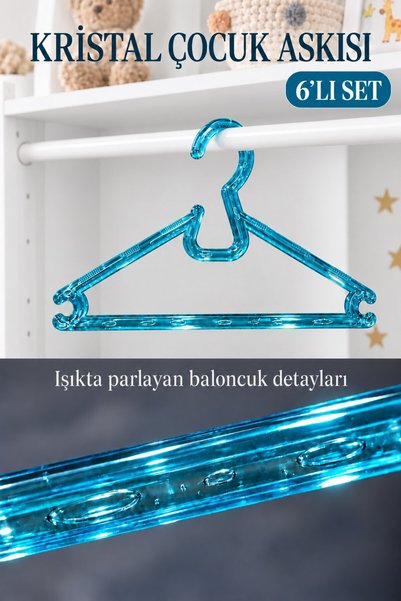 Binbirreyon Hanger Crystal Baby Kids Hanger Set of 6 with Bubbles Blue De102