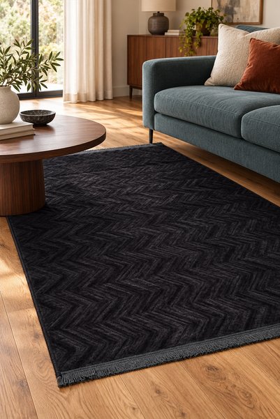 ALA RUGS ANTRASİT Yumuşak Kaymaz Özel Taban Peluş Salon ve Yolluk Halısı