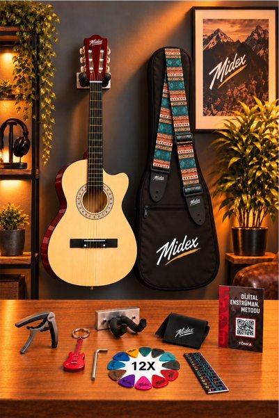 Midex CG-395NT Natural Renk Kesik Klasik Gitar 4/4 Yetişkin Boy Sap Ayarlı Fu...