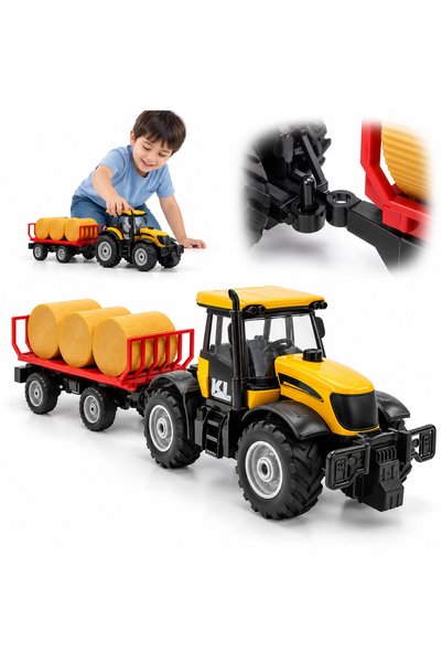 ANGMAD Tractor interactiv cu remorcă basculantă, 43 cm, lumini, sunete, inerț...