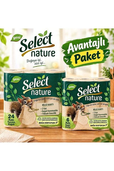 Select Nature Organik Kahverengi & Ağartılmamış Kağıt Seti - 24 Rulo Tuvalet ...