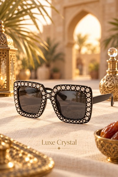 Generic Brand Kids Rhinestone Square Sunglasses, Oversized Black UV400 Fashio...