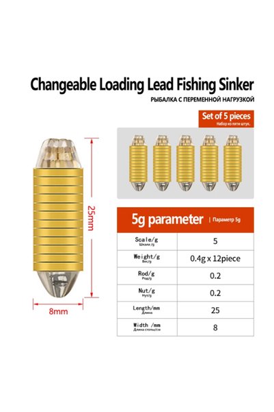 Choice7 5.0G 5PCS. 5PCS Weight Changeable Loading Lead Fishing Sinker Counter...