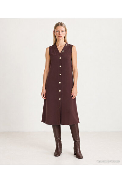 Yargıcı Straight V-Neck Sleeveless Dress